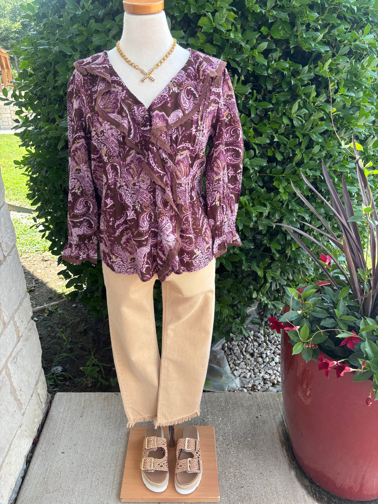 Purple Paisley Ruffle Top