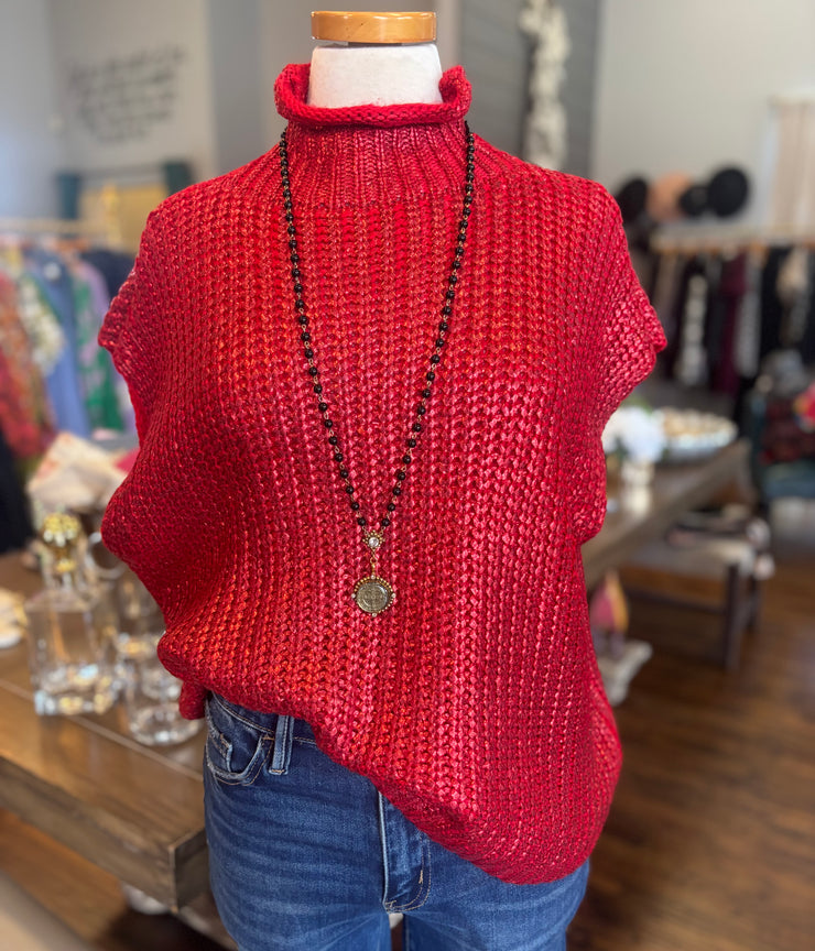 Metallic Mock Neck Sweater Top