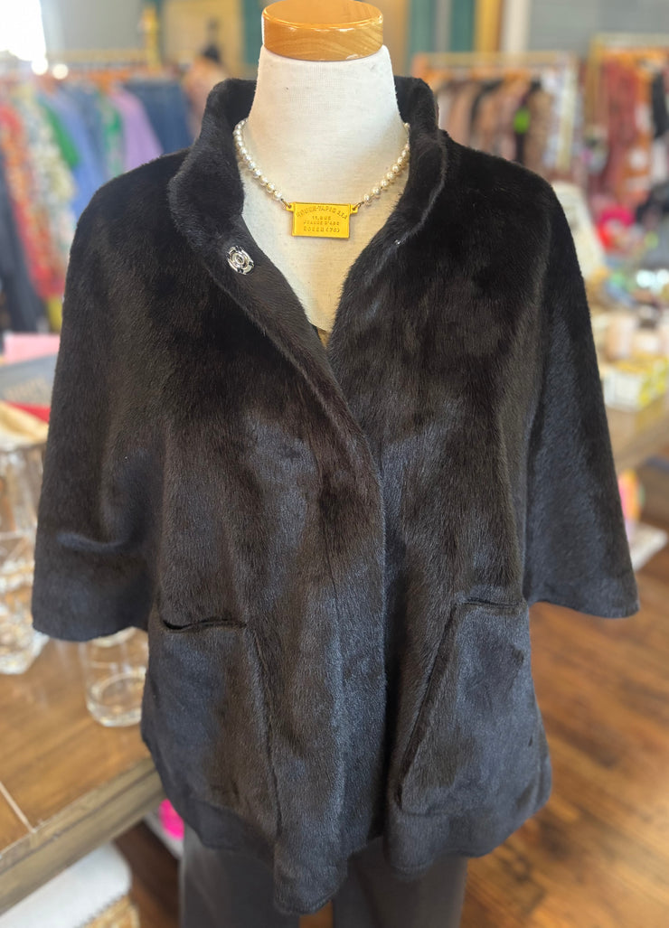 Black Faux Fur Capelet Jacket
