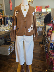 Caramel Flower Sweater Cardigan