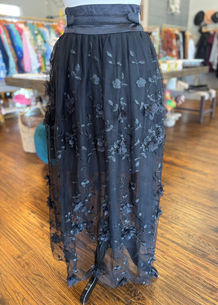 Black Tulle Floral Skirt