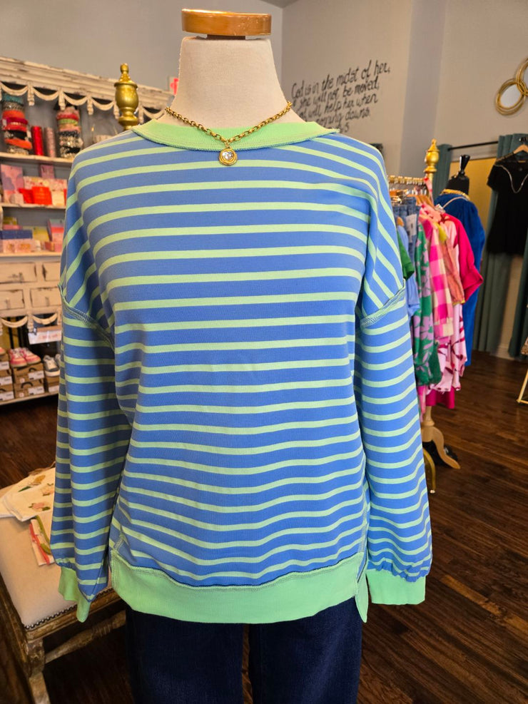 Blue/Green Striped Popover Top