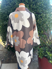 Bold Retro Floral Overcoat- Black/Tan/Beige
