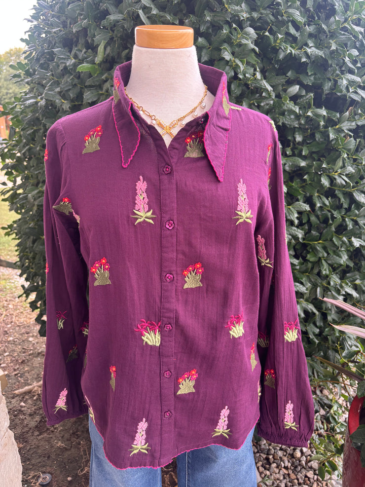 Sweet Wine Floral Embroidered Shirt