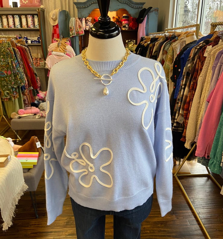 Light Blue Flower Swirl Sweater