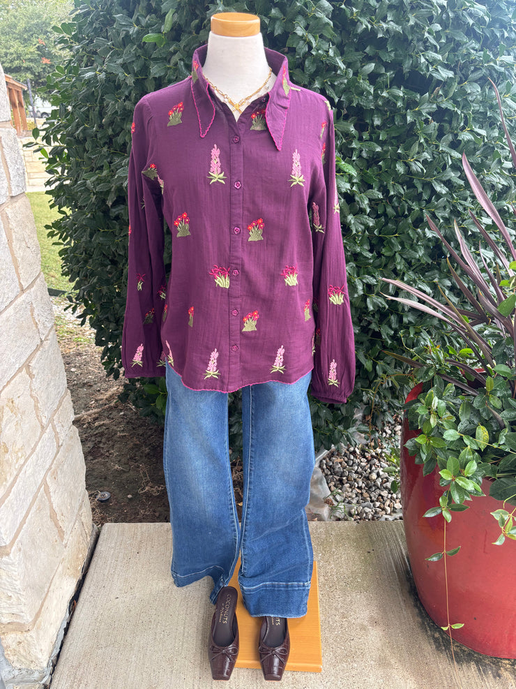 Sweet Wine Floral Embroidered Shirt