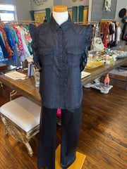 Indi Black Denim Ruffle Top