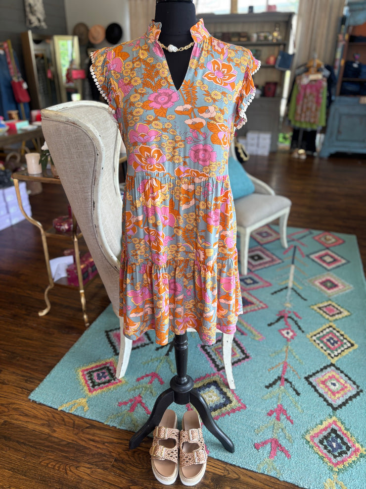 Sage Retro Flower Dress