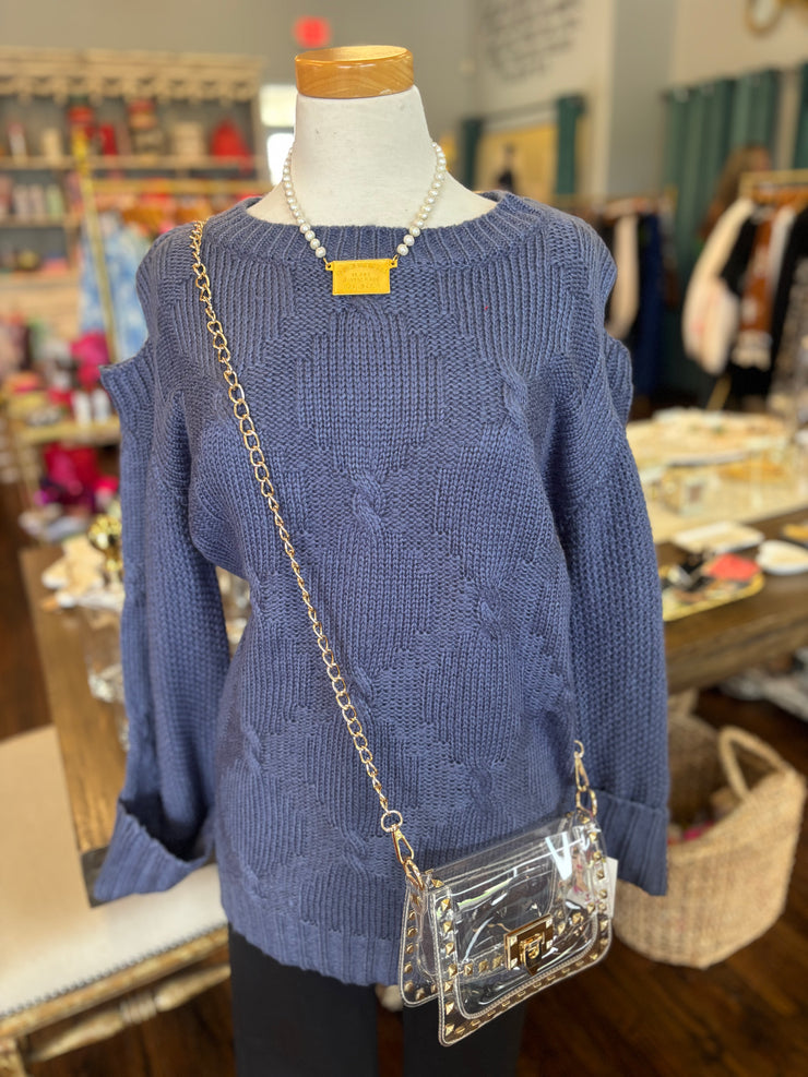 Blue Cutout Sweater