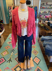 Faded Red Crochet Cardigan