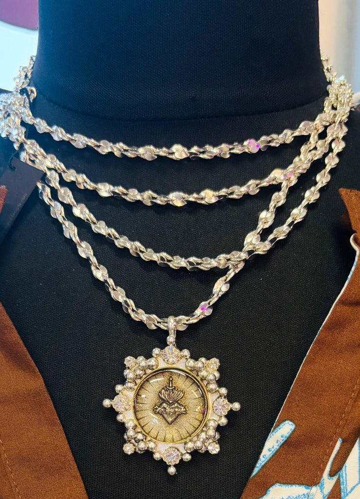 Silver Sacred Heart Medallion Necklace