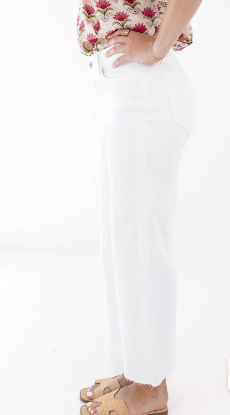 White High Rise Crop Wide Leg Jeans