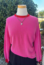 Pink and Red Ribbed Pullover
