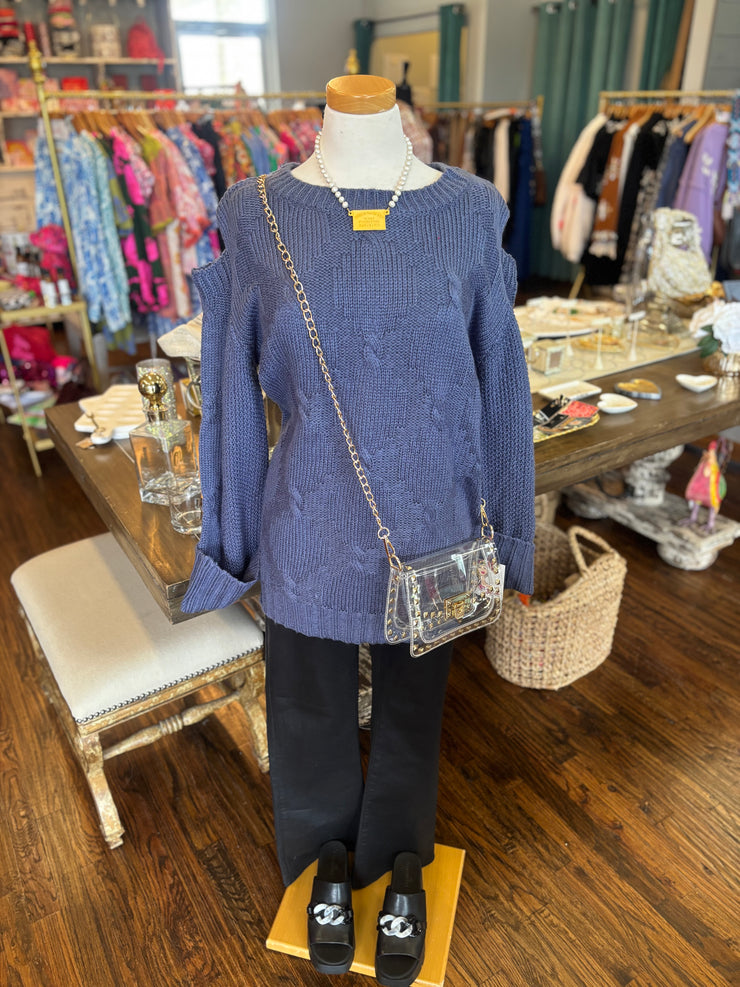 Blue Cutout Sweater