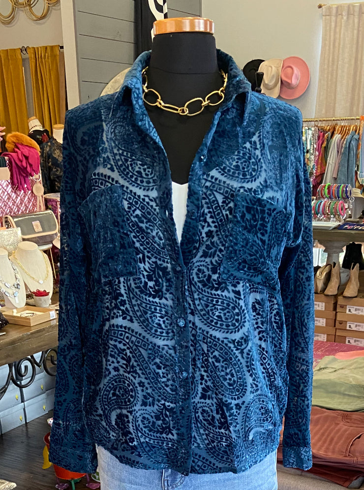 Grace Indigo Paisley Velvet Shirt