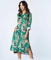 Green Floral Plaid Duster Dress