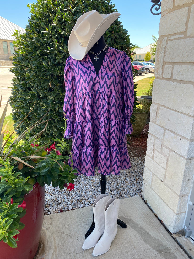 Purple Zig Zag Silky Dress