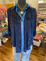 Navy Embossed Velvet Shirt