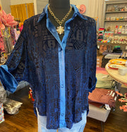 Navy Embossed Velvet Shirt