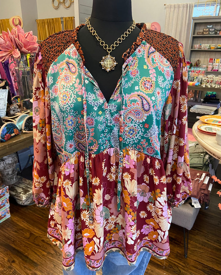 Mixed Print Plus Blouse