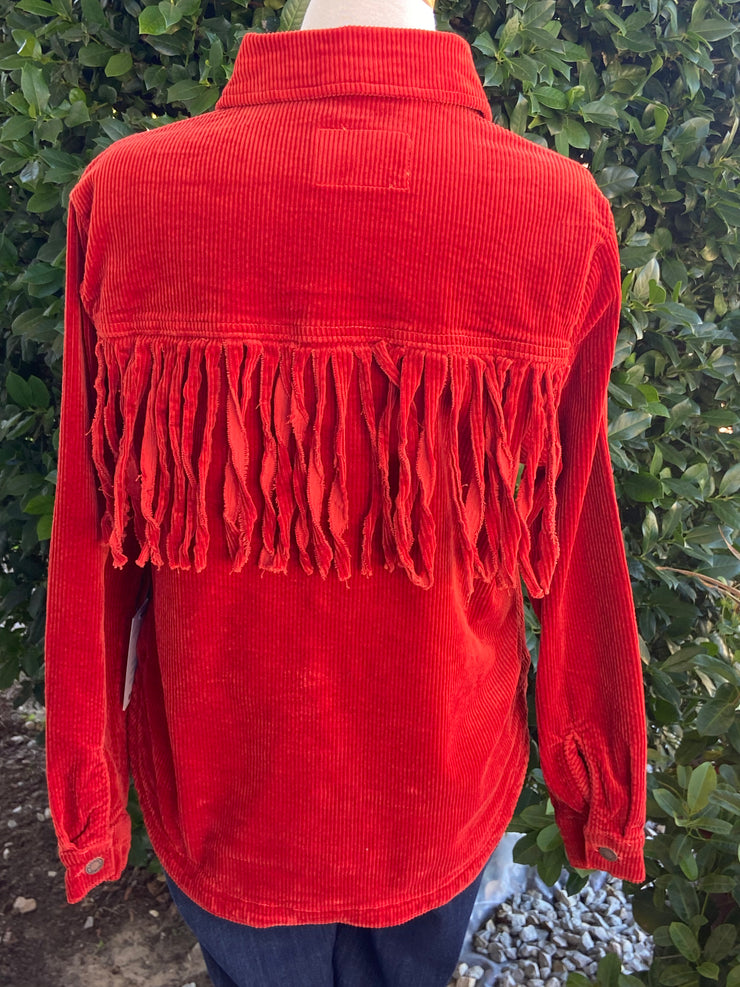Rust Red Fringe Corduroy Shacket