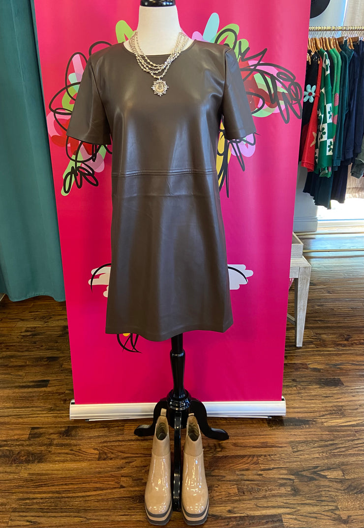 Brown Faux Leather Dress