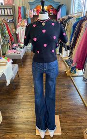 Black and Pink Heart Fitted Sweater