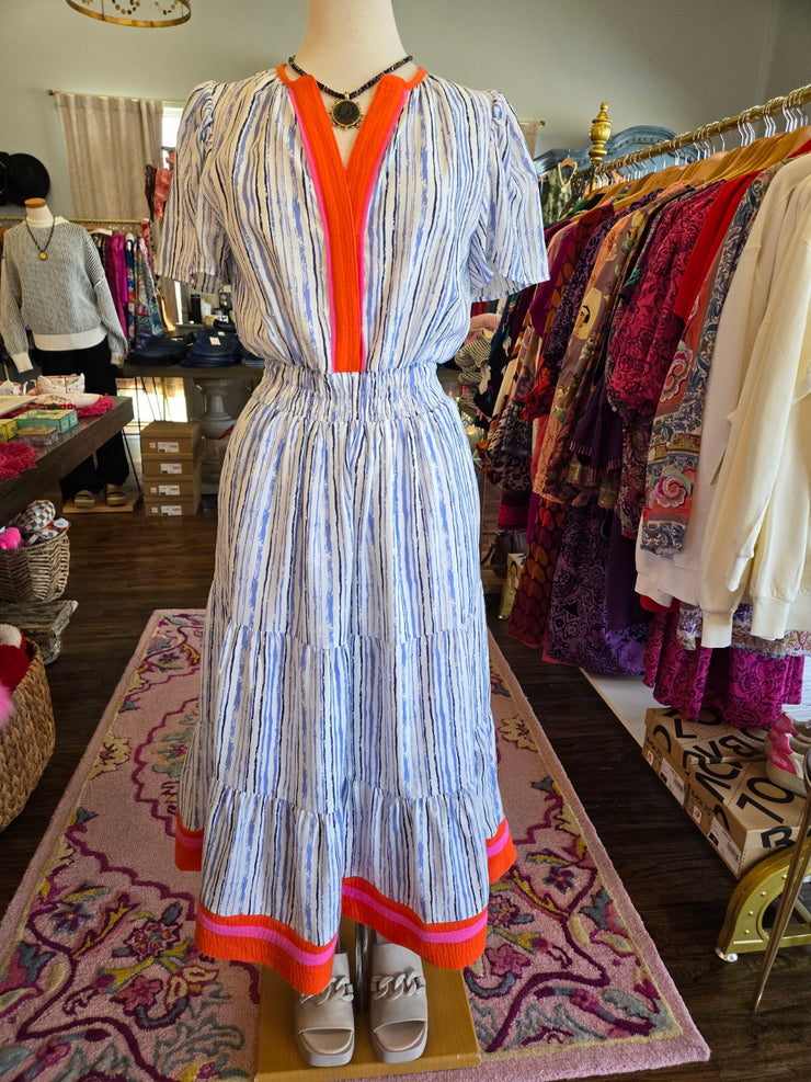 Blue Orange Pink Stripe Maxi