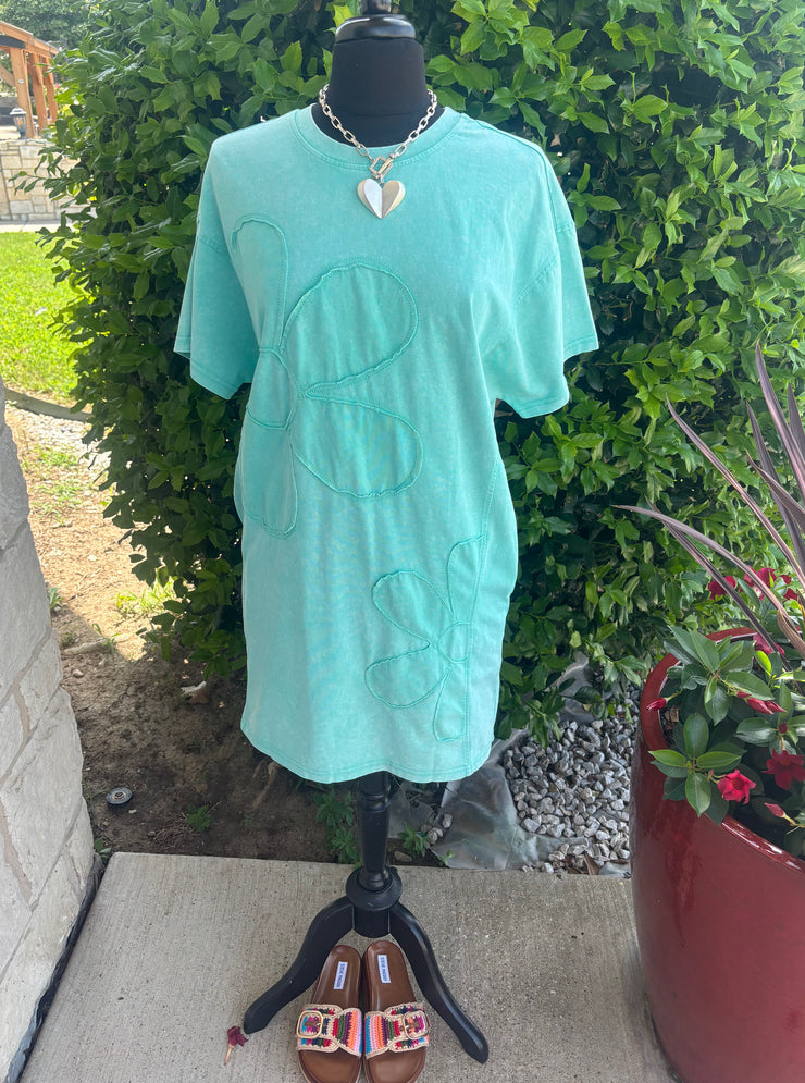 Mint Green Flower Patch Tshirt Dress