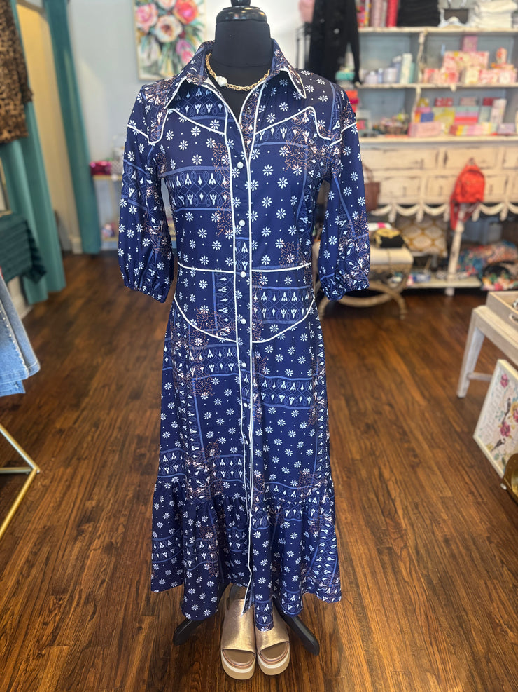 Navy Bandana Maxi Dress