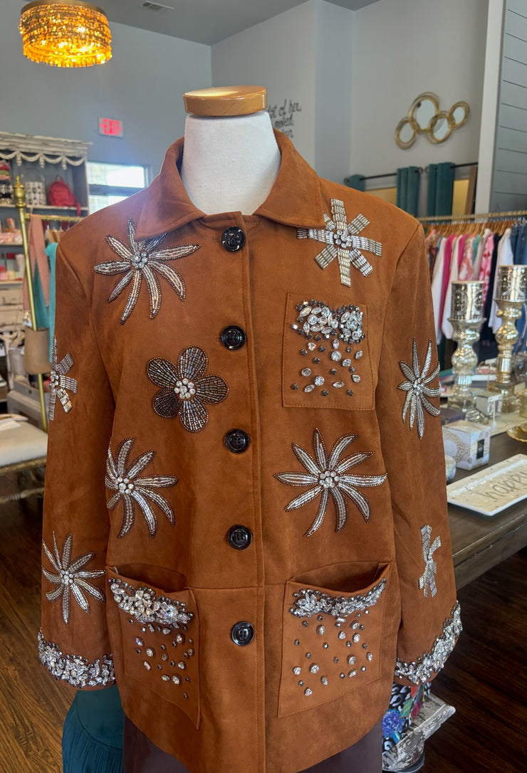Brown Suede Rhinestoned Jacket