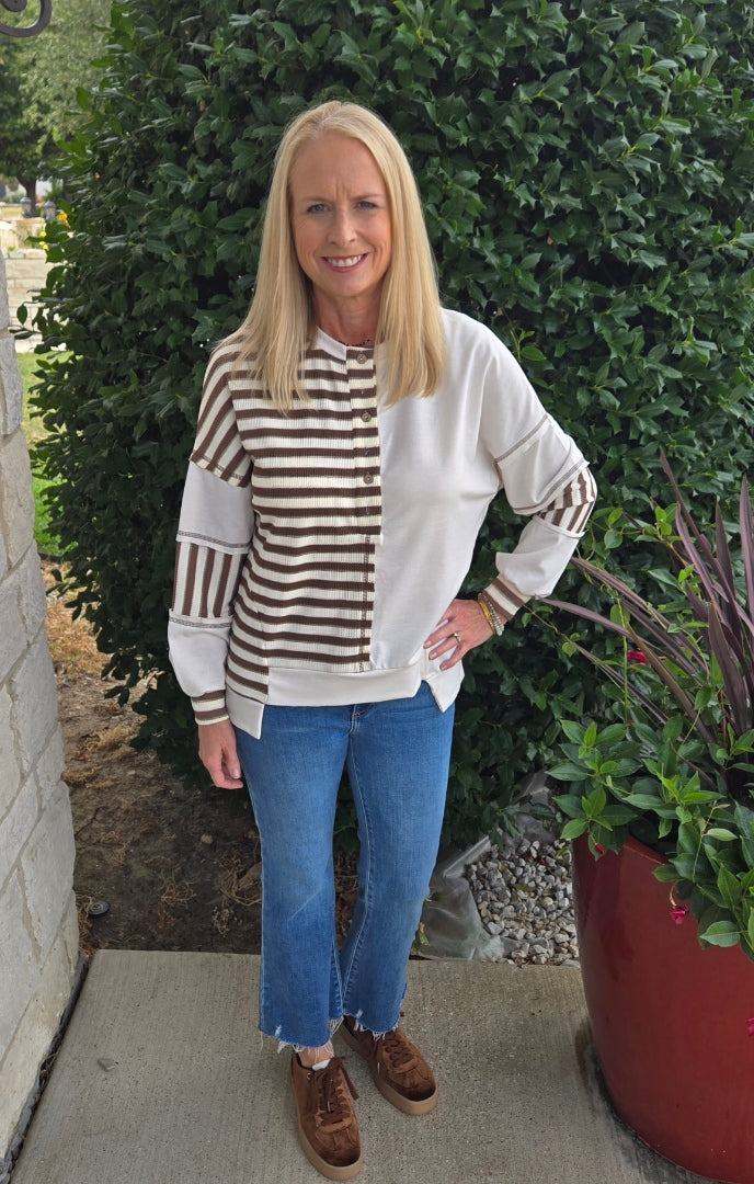 Brown Stripe Two Tone Top