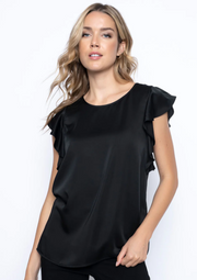 Black Satin Ruffle Top