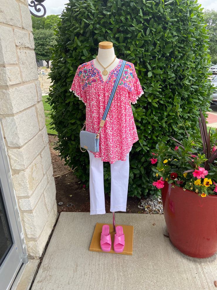 Hot Pink Floral Embroidery Top