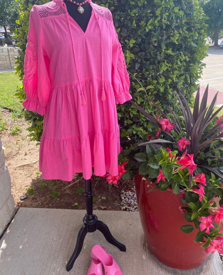 Pink Crochet Sleeve Dress