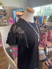 Black Lace Sleeve Top