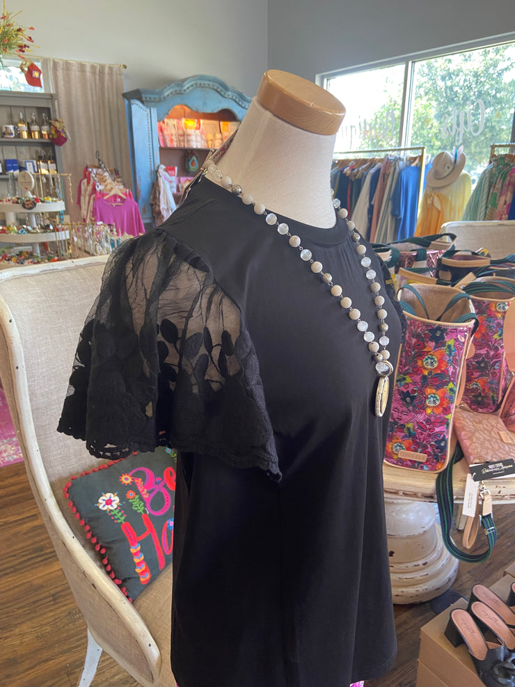 Black Lace Sleeve Top