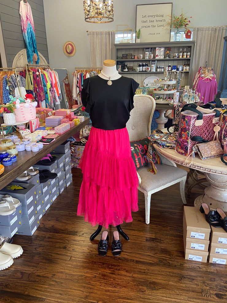 Fuchsia Pink Ruffled Tulle Skirt