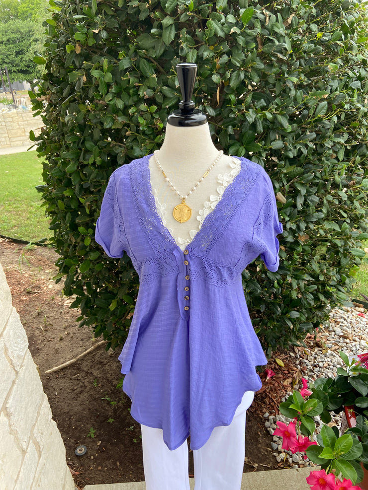Violet Crochet Trim Boho Top