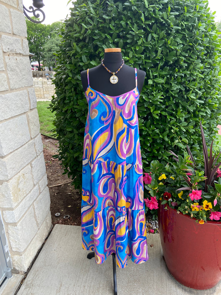 Blue Abstract Heart Maxi Dress
