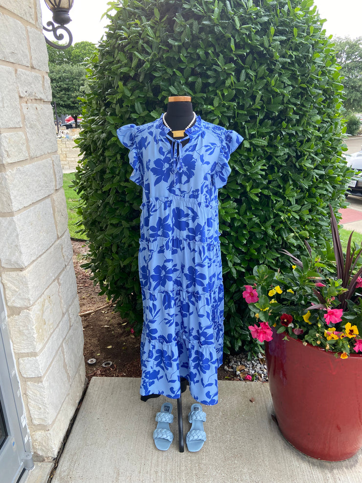 Two Blue Ruffle Maxi Dress