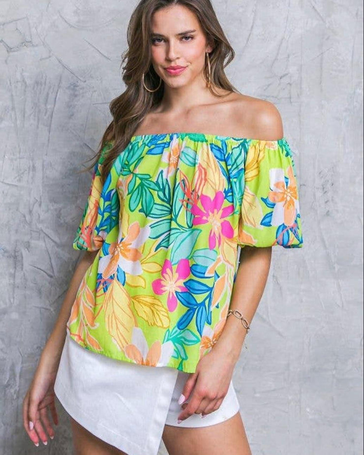 Bright Lime Floral Blouse