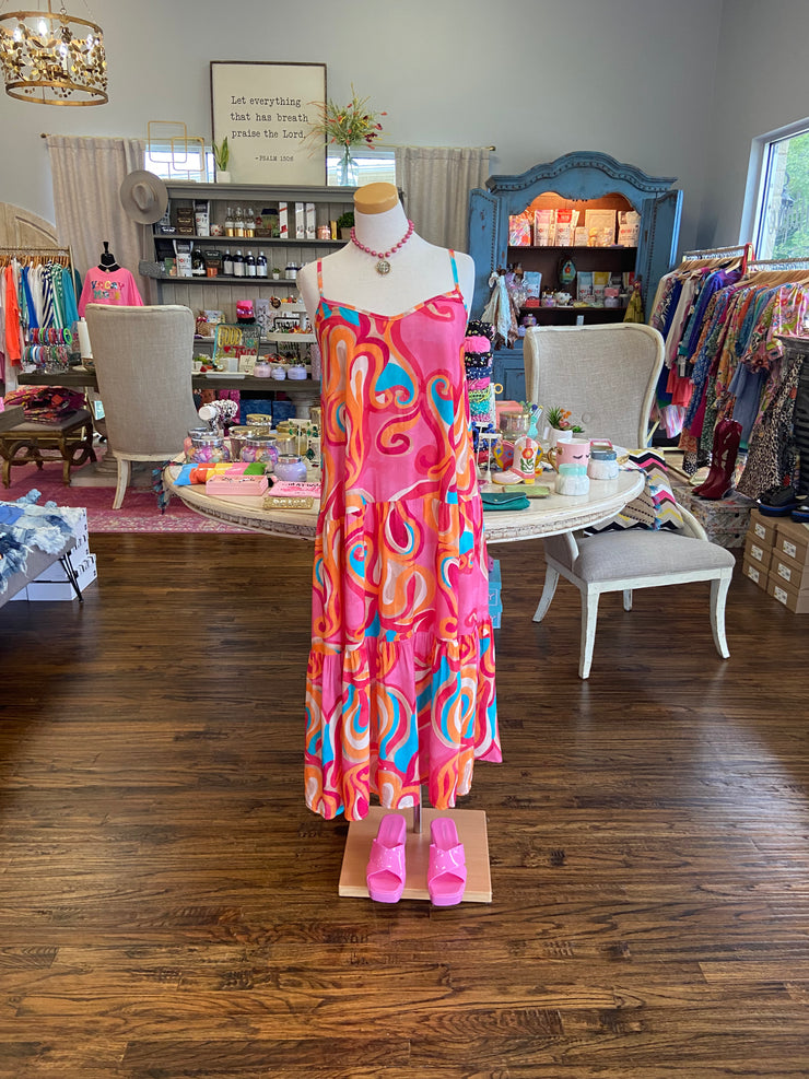 Pink Abstract Heart Maxi Dress