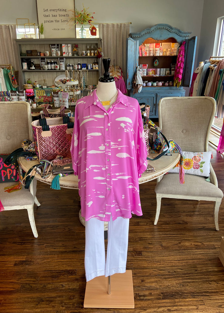 Pink Splash Button Blouse