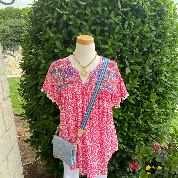 Hot Pink Floral Embroidery Top