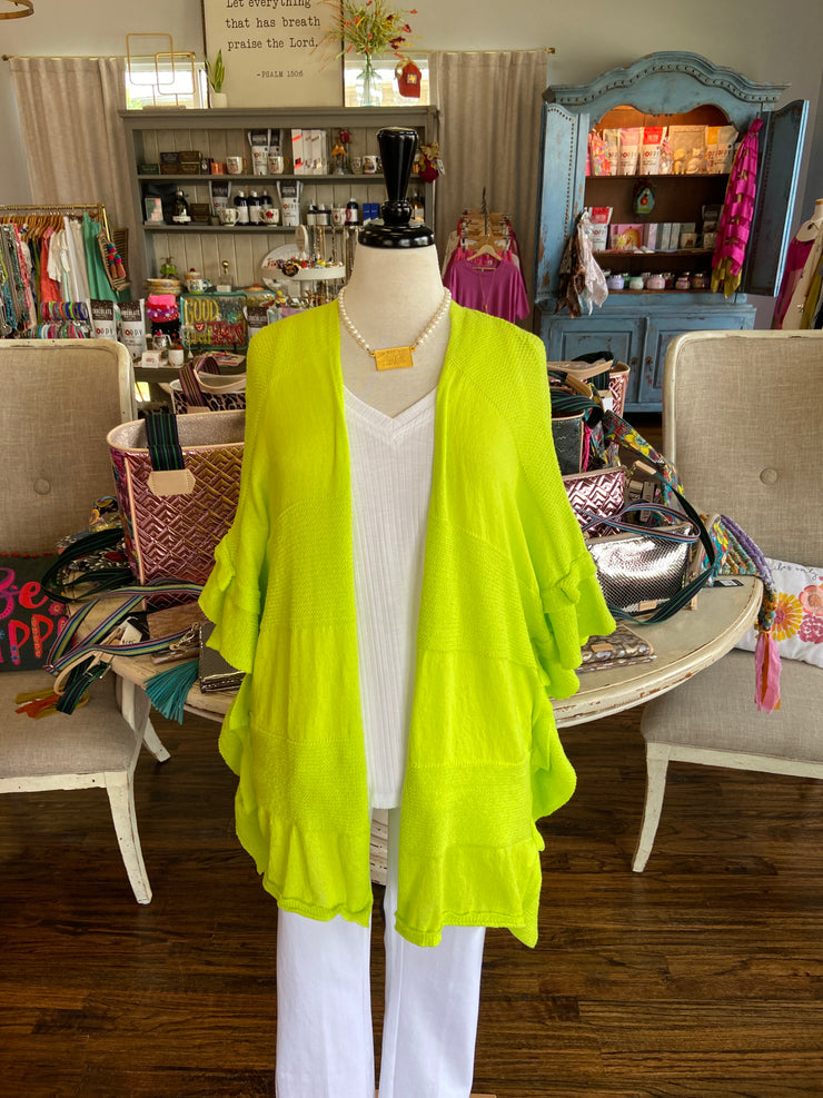 Neon Woven Ruffle Kimono