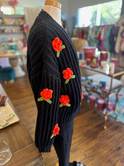 Black Pom Flower Cardigan