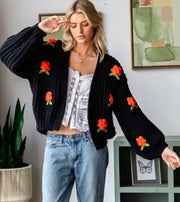 Black Pom Flower Cardigan