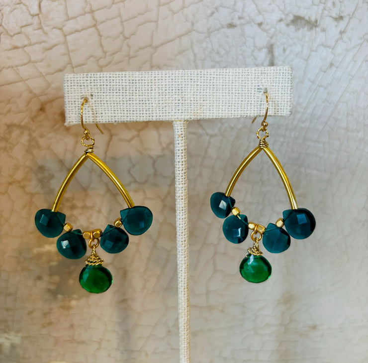 Gold Drop Earrings with Colored Stones