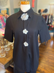 Black Floral Broach Blouse